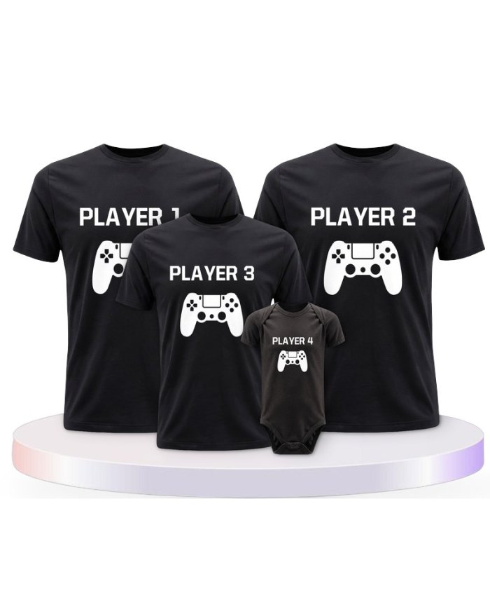 Player mit Controller Familienset T-Shirts mit Babybody | Paarpulli