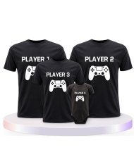 Player mit Controller Familienset T-Shirts mit Babybody | Paarpulli