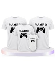 Player mit Controller Familienset T-Shirts mit Babybody | Paarpulli