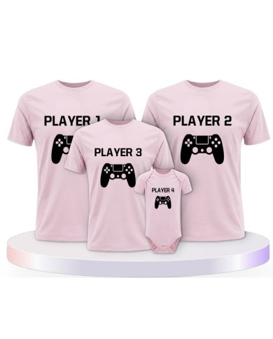 Player mit Controller Familienset T-Shirts mit Babybody | Paarpulli