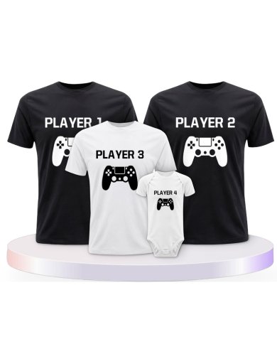 Player mit Controller Familienset T-Shirts mit Babybody | Paarpulli