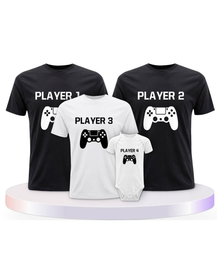 Player mit Controller Familienset T-Shirts mit Babybody | Paarpulli