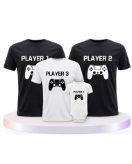 Player mit Controller Familienset T-Shirts mit Babybody | Paarpulli