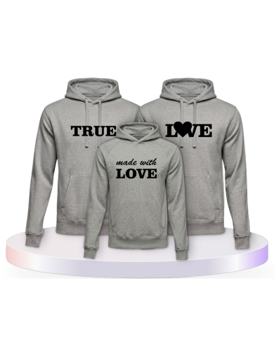 Familienlook Hoodies mit True Love und made with Love | Paarpulli