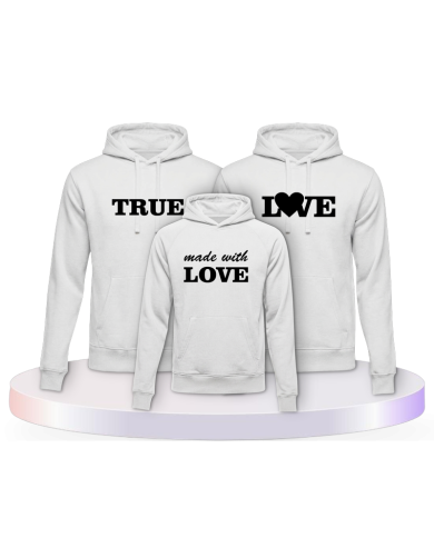 Familienlook Hoodies mit True Love und made with Love | Paarpulli