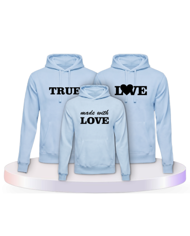 Familienlook Hoodies mit True Love und made with Love | Paarpulli