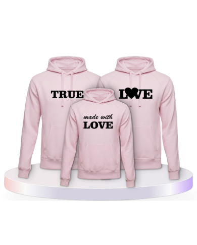 Familienlook Hoodies mit True Love und made with Love | Paarpulli