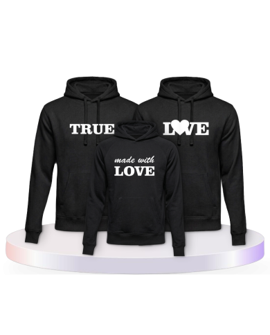 Familienlook Hoodies mit True Love und made with Love | Paarpulli