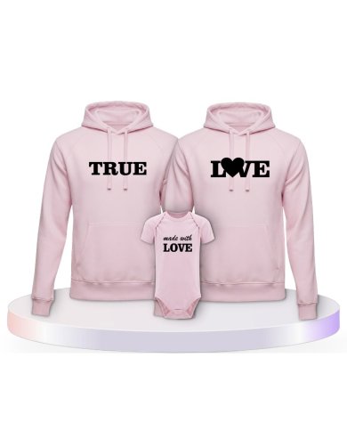 Familienlook Hoodies mit True Love und Made With Love | Paarpulli