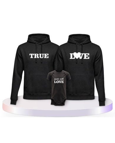 Familienlook Hoodies mit True Love und Made With Love | Paarpulli