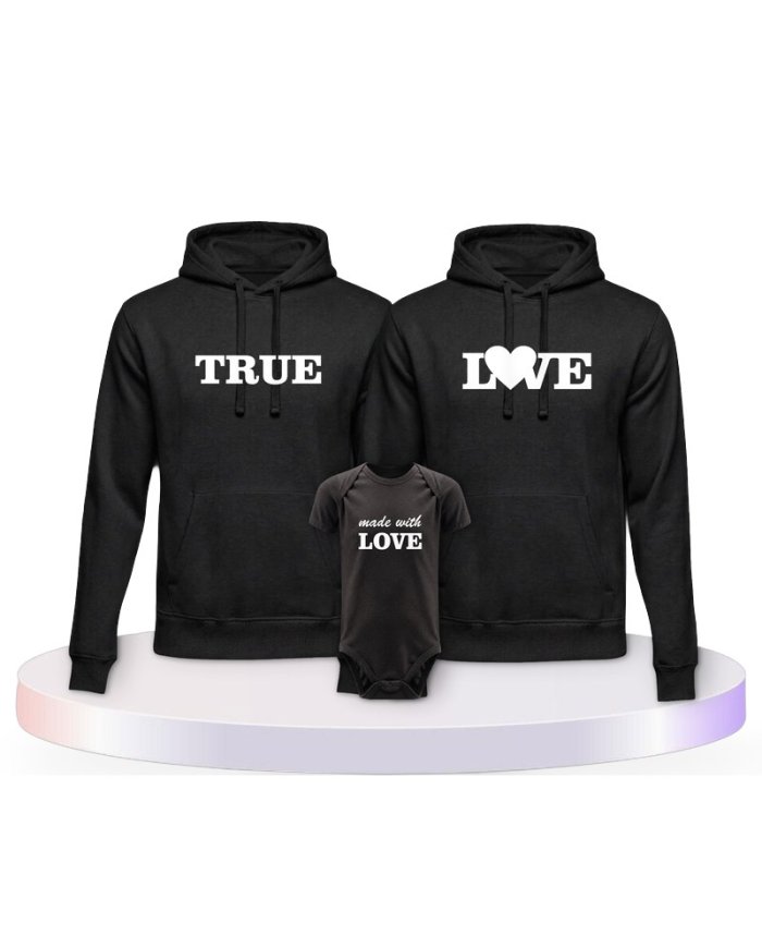 Familienlook Hoodies mit True Love und Made With Love | Paarpulli