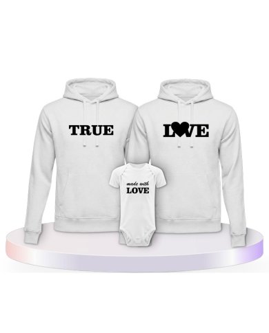Familienlook Hoodies mit True Love und Made With Love | Paarpulli