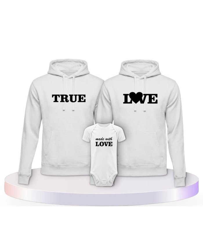 Familienlook Hoodies mit True Love und Made With Love | Paarpulli