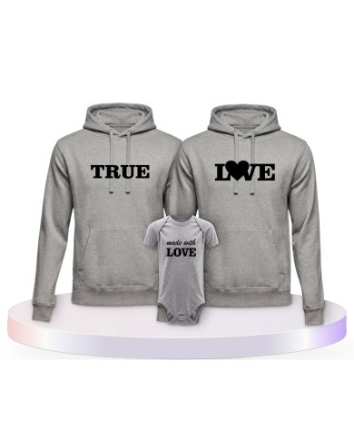 Familienlook Hoodies mit True Love und Made With Love | Paarpulli