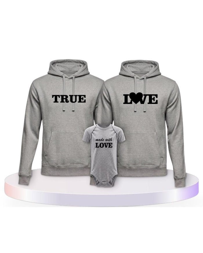 Familienlook Hoodies mit True Love und Made With Love | Paarpulli
