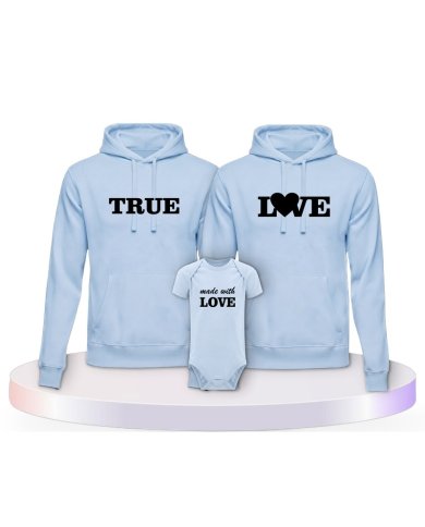 Familienlook Hoodies mit True Love und Made With Love | Paarpulli