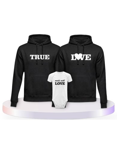 Familienlook Hoodies mit True Love und Made With Love | Paarpulli