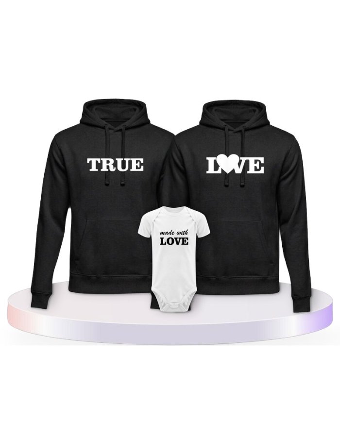Familienlook Hoodies mit True Love und Made With Love | Paarpulli