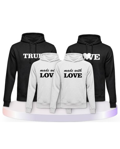 True Love und Made With Love Familienset Hoodies | Paarpulli