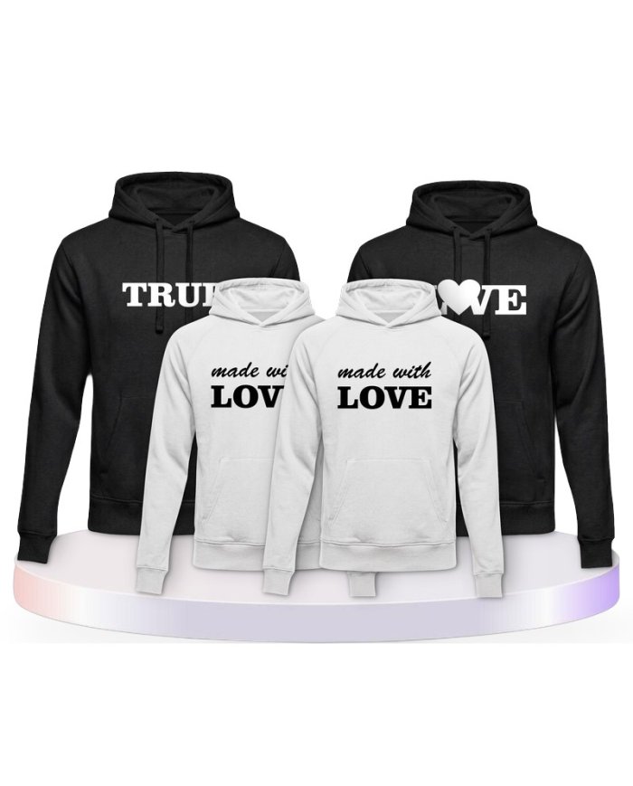 True Love und Made With Love Familienset Hoodies | Paarpulli