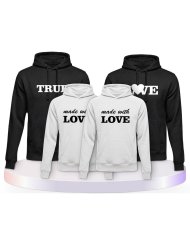 True Love und Made With Love Familienset Hoodies | Paarpulli