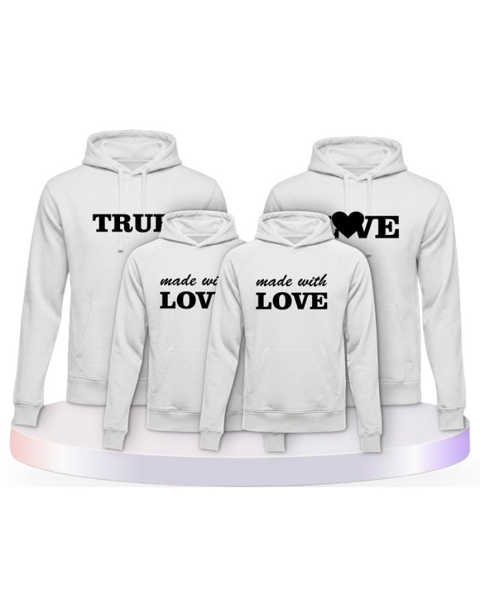 True Love und Made With Love Familienset Hoodies | Paarpulli