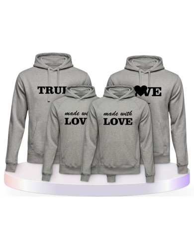 True Love und Made With Love Familienset Hoodies | Paarpulli