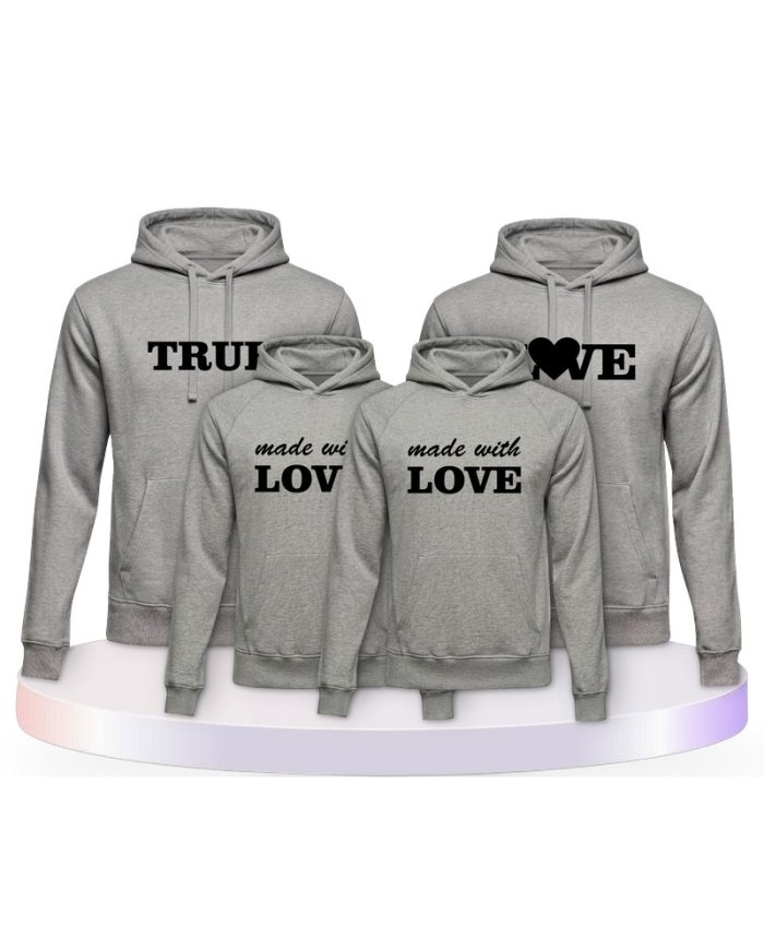 True Love und Made With Love Familienset Hoodies | Paarpulli