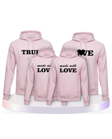 True Love und Made With Love Familienset Hoodies | Paarpulli