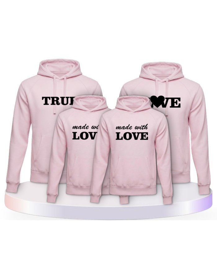 True Love und Made With Love Familienset Hoodies | Paarpulli