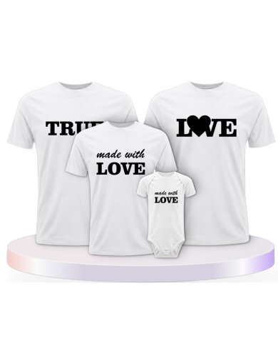 Familienlook T-Shirts mit True Love und Made With Love | Paarpulli