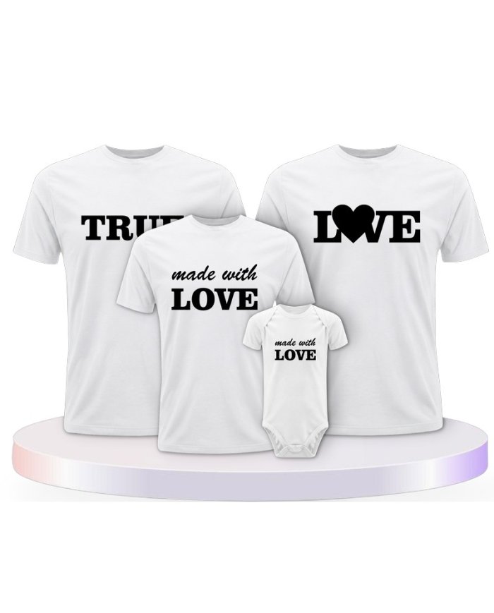 Familienlook T-Shirts mit True Love und Made With Love | Paarpulli
