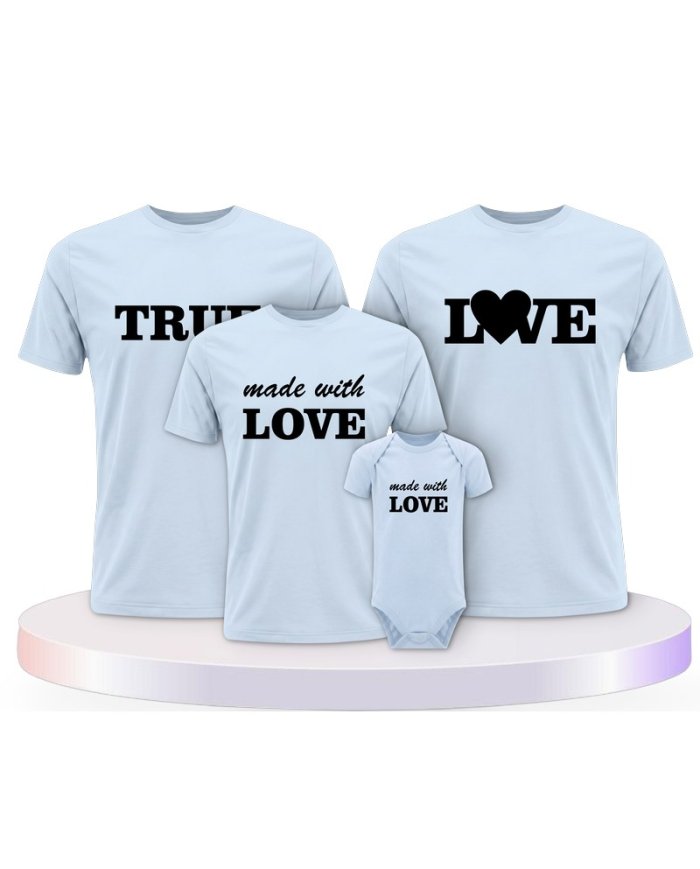 Familienlook T-Shirts mit True Love und Made With Love | Paarpulli