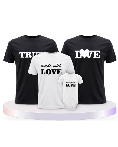Familienlook T-Shirts mit True Love und Made With Love | Paarpulli