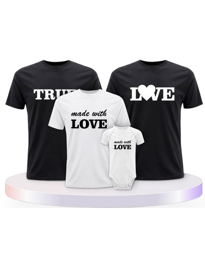Familienlook T-Shirts mit True Love und Made With Love | Paarpulli