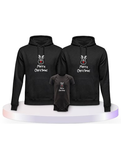 Merry Christmas mit Süßem Rentier Gesicht Familien Hoodies | Paarpulli