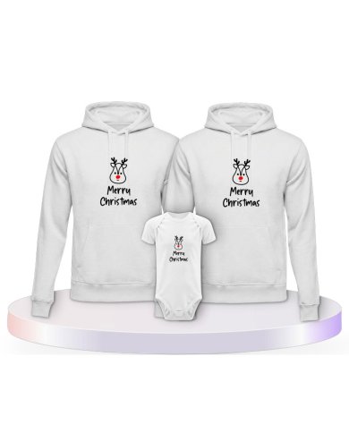 Merry Christmas mit Süßem Rentier Gesicht Familien Hoodies | Paarpulli