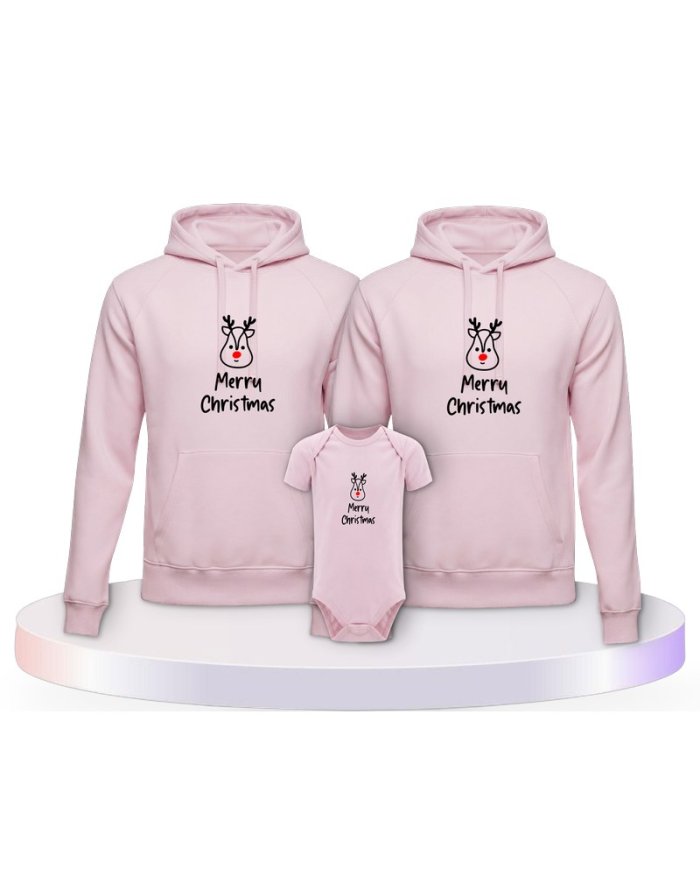 Merry Christmas mit Süßem Rentier Gesicht Familien Hoodies | Paarpulli