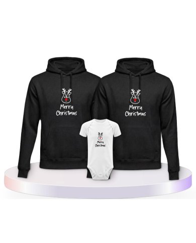 Merry Christmas mit Süßem Rentier Gesicht Familien Hoodies | Paarpulli