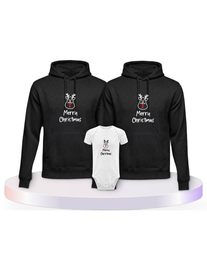 Merry Christmas mit Süßem Rentier Gesicht Familien Hoodies | Paarpulli