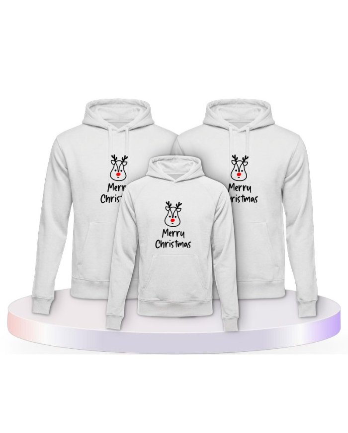 Merry Christmas mit Süßem Rentier Gesicht Familien Hoodies | Paarpulli