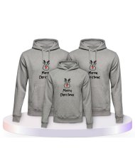 Merry Christmas mit Süßem Rentier Gesicht Familien Hoodies | Paarpulli