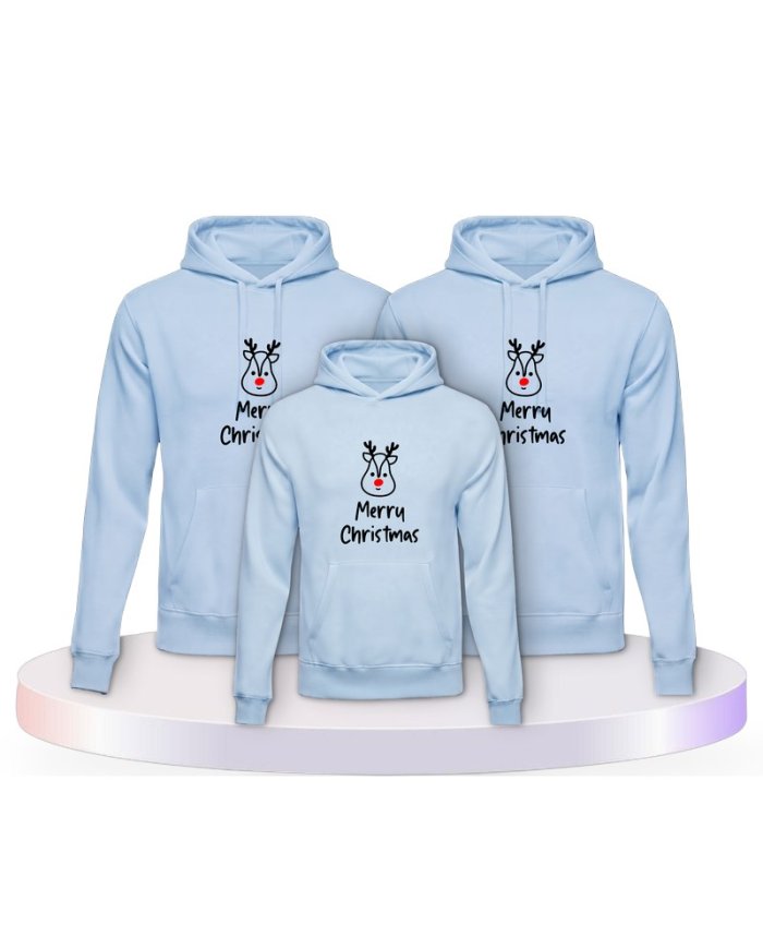 Merry Christmas mit Süßem Rentier Gesicht Familien Hoodies | Paarpulli
