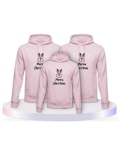 Merry Christmas mit Süßem Rentier Gesicht Familien Hoodies | Paarpulli