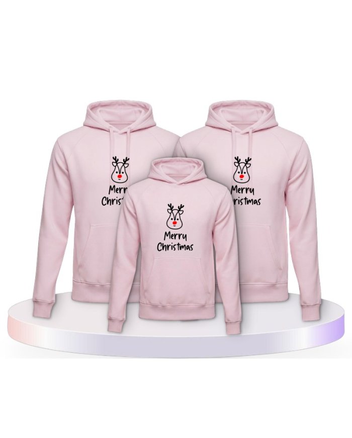 Merry Christmas mit Süßem Rentier Gesicht Familien Hoodies | Paarpulli