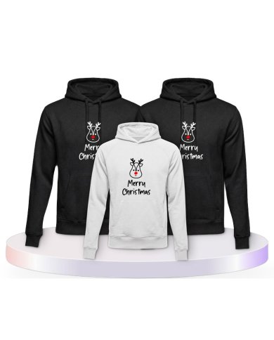 Merry Christmas mit Süßem Rentier Gesicht Familien Hoodies | Paarpulli
