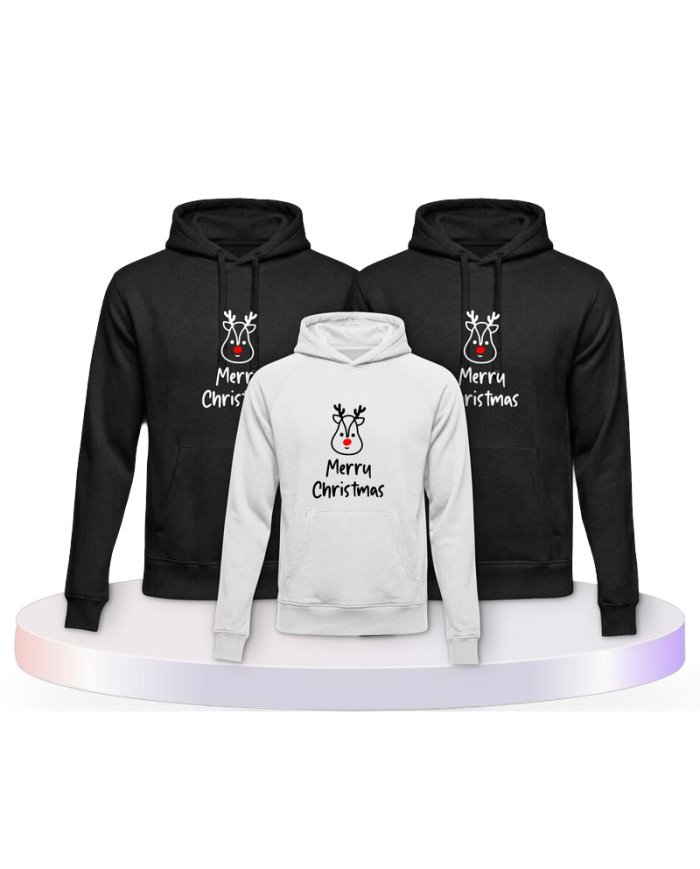 Merry Christmas mit Süßem Rentier Gesicht Familien Hoodies | Paarpulli