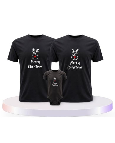 Merry Christmas mit Süßem Rentier Gesicht Familien T-Shirts |.