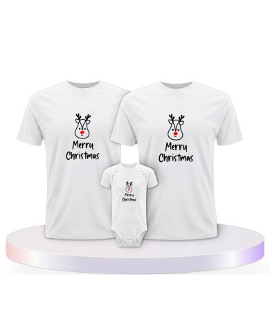 Merry Christmas mit Süßem Rentier Gesicht Familien T-Shirts |.
