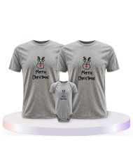 Merry Christmas mit Süßem Rentier Gesicht Familien T-Shirts |.